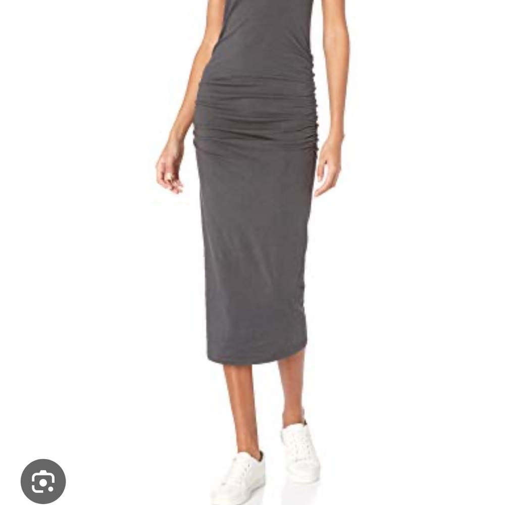 Chic Gray Ruched Midi Dress